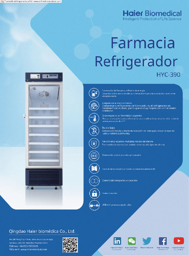 Refrigerador de farmacia 390 Litros