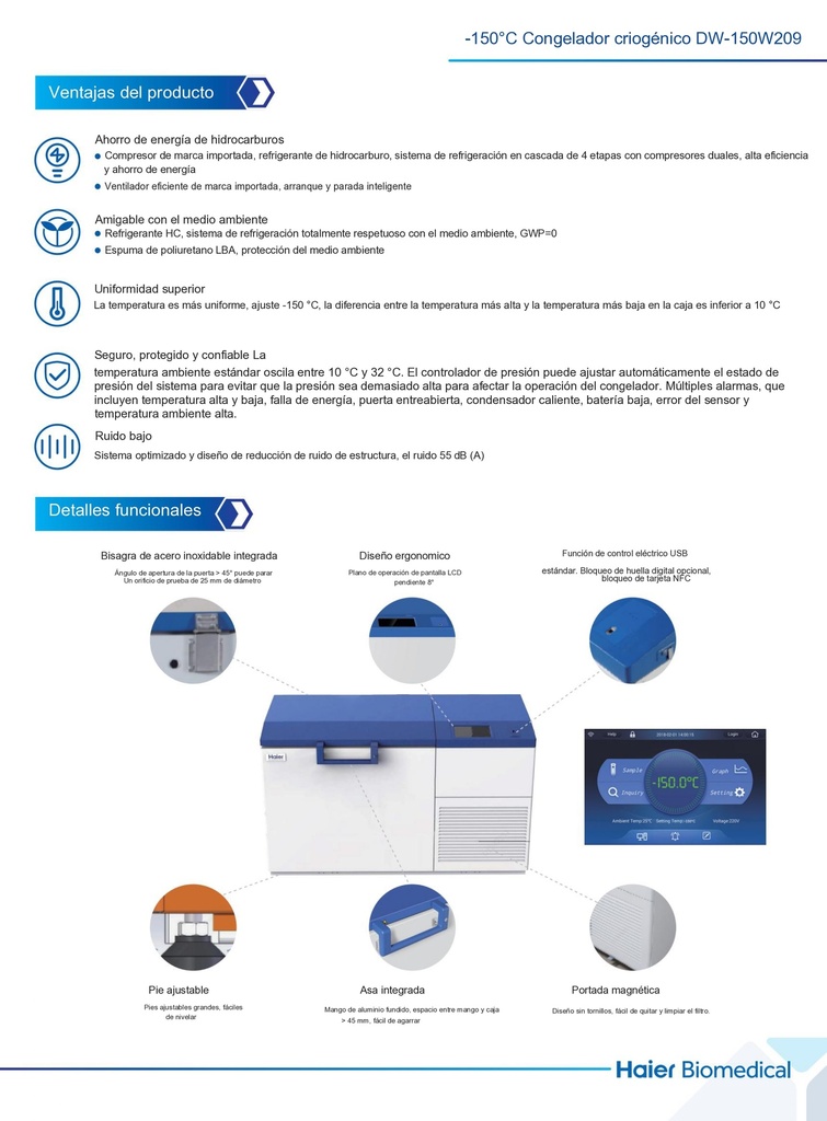 Ultracongelador Vertical de -150°C 209 Litros