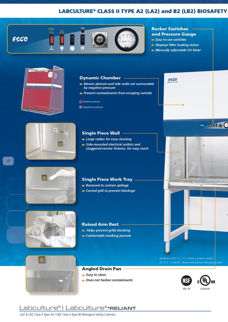 Cabina de Bioseguridad de 4 Pies, Seguridad Biológica Clase II Tipo A2