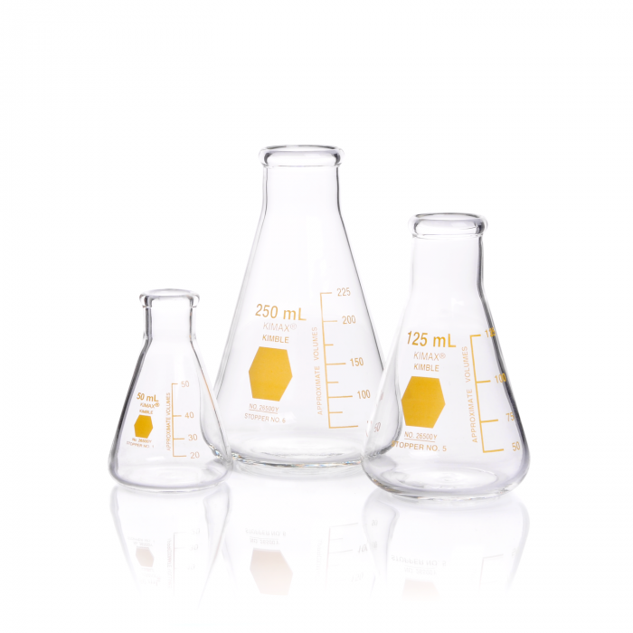 [26500Y-50] Matraz Erlenmeyer de Rayas Amarillas (Fuerza Industrial) Kimax 26500Y (50 mL)