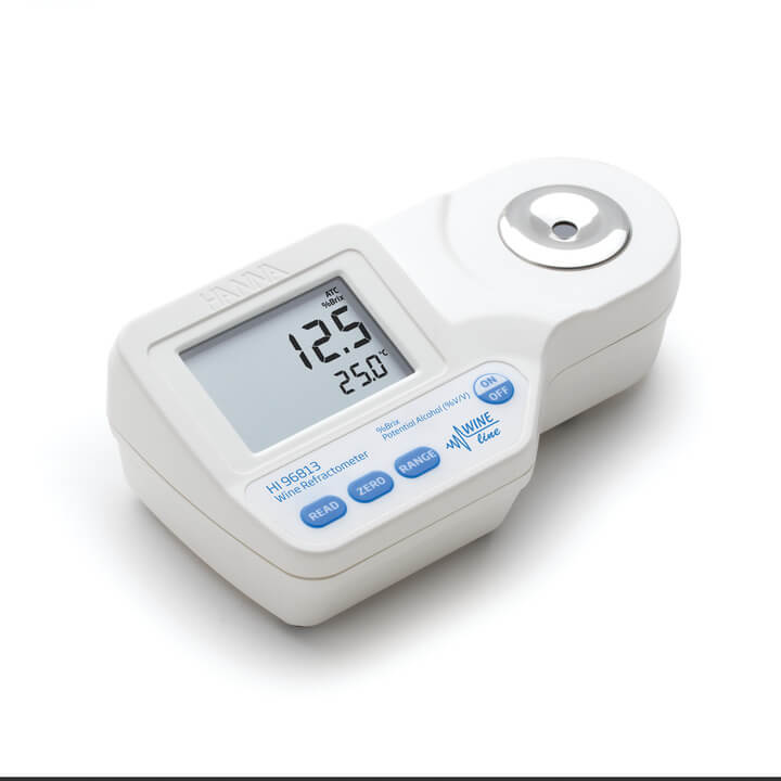 refractómetro digital para % brix y alcohol potencial (%v/v) para análisis en vino, mosto y jugo