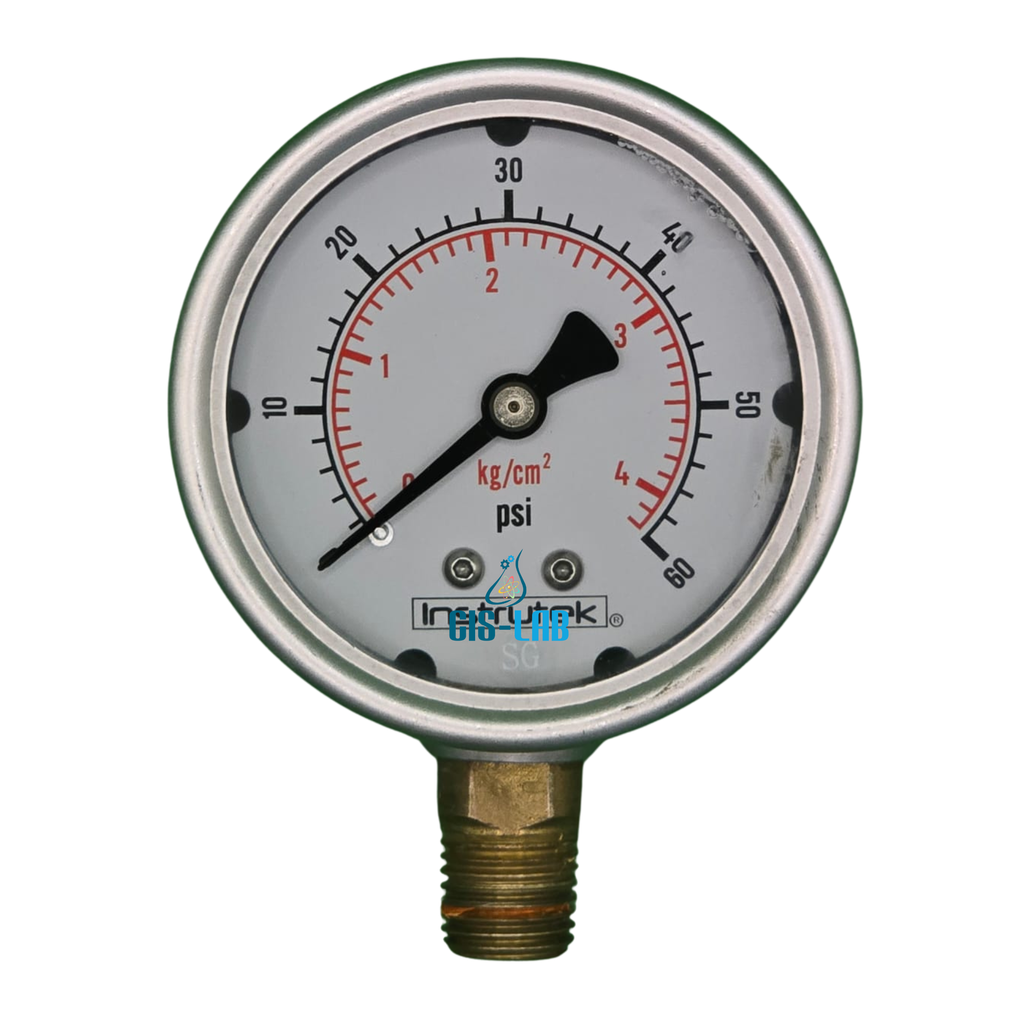 Manómetro 60 PSI para Autoclave, Glicerina, Conexión Inferior 1/4" NPT, Carátula 2.5"