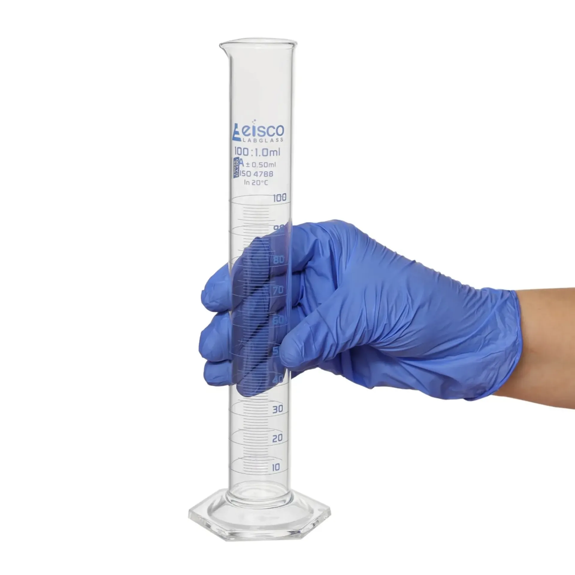 [CH0345K] Probeta Graduada de Vidrio Borosilicato 100 ml Clase A con Base Hexagonal Eisco