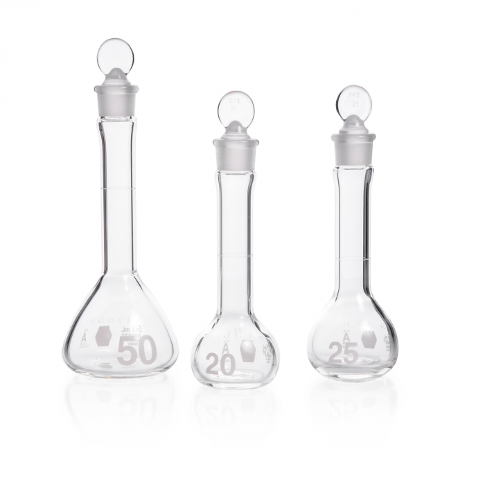 matraz vol claro hd, clase "a"  aforo azul, boca ancha, tapon vidrio, certif lote 500 ml Kimax