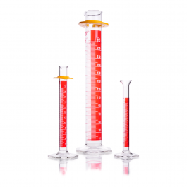 probeta, p.e., "a", red stripe, métrica, c/bumper 100 ml Kimax