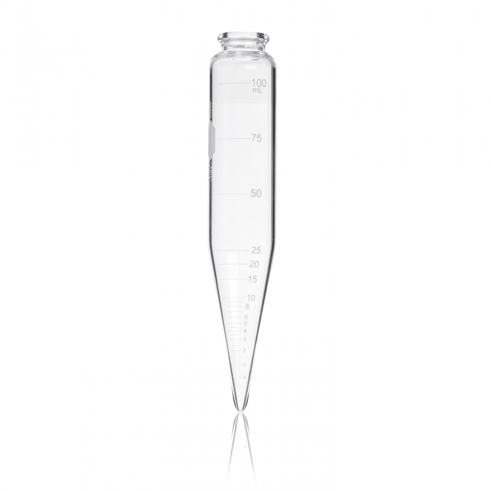 tubo de centrífuga fondo cónico 8", aceite, "p.c.", graduado 100 ml Kimax
