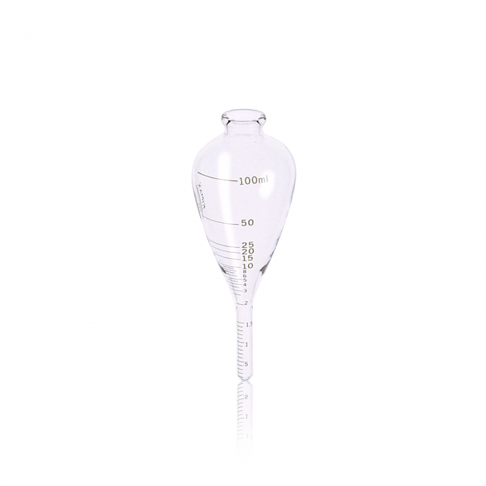 tubo de centrífuga forma pera 6", aceite, "p.c." tallo 1.5 ml tallo, graduado 100 ml Kimax