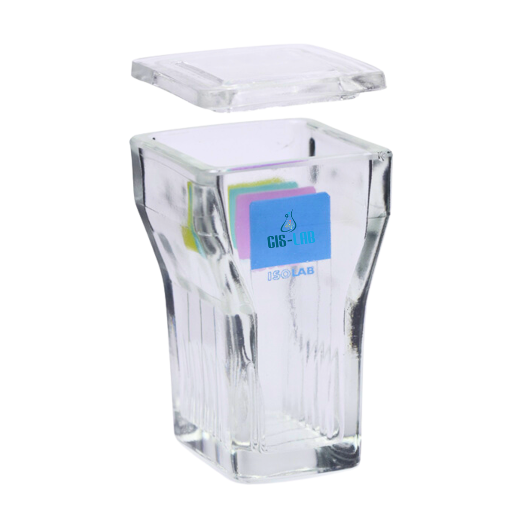 Caja Coplin Vertical de Vidrio Tipo Hellendhal para 18 Portaobjetos ISOLAB