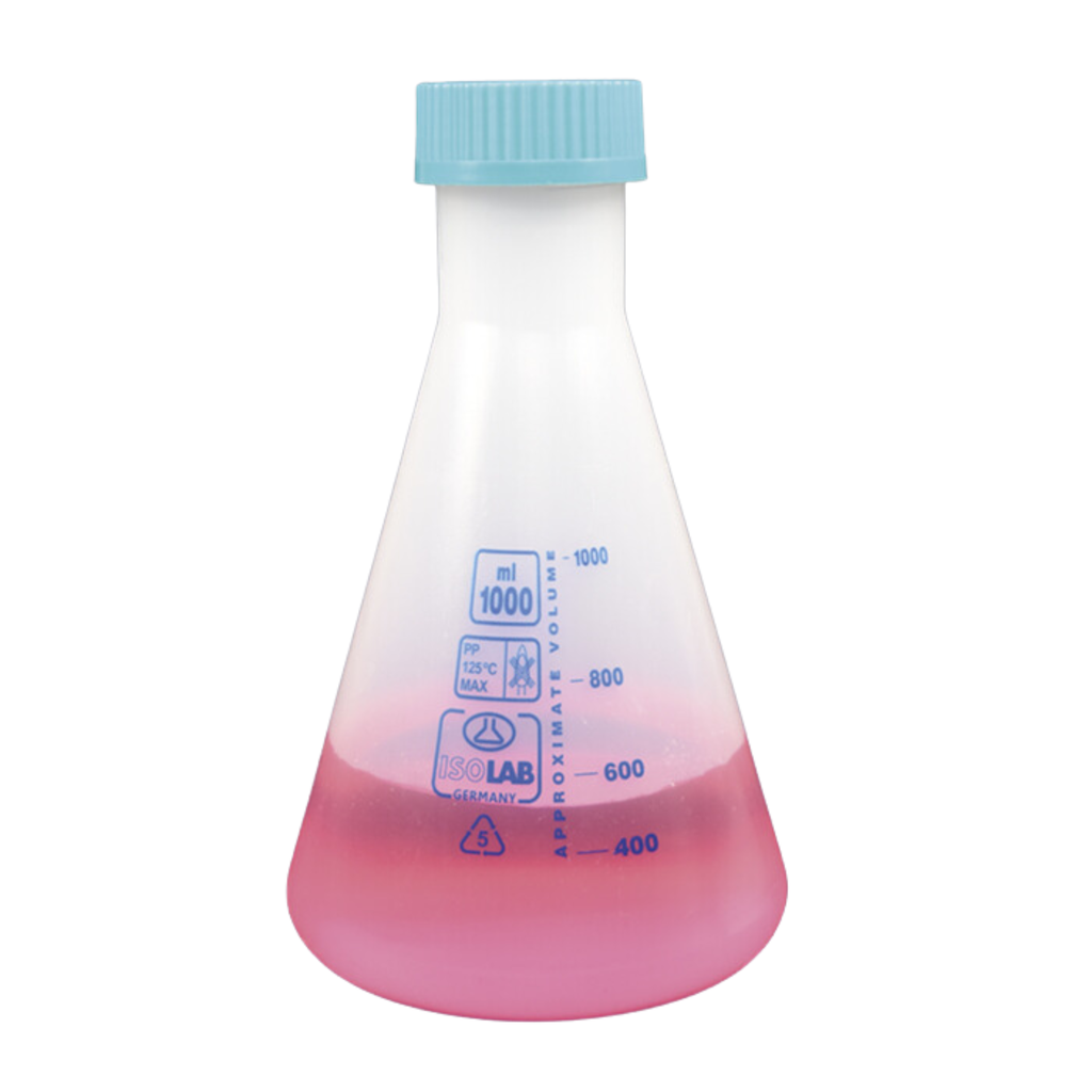 Erlenmeyer polipropileno transparente con tapa rosca 100 ml Isolab