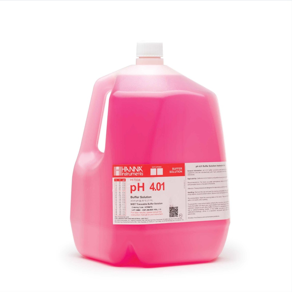 solución de calibración de ph 4.01 " 25°c, frasco de 1 gal. (3.78 l)