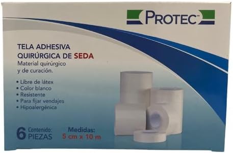 [ProTec-B0B9JWV1YL] cinta adhesiva, tela de seda protec 5cm x 10m c/6 rollos, color blanca, tamaño 2" 