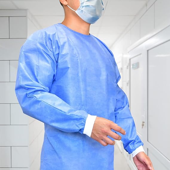 bata quirúrgica desechable - unisex con refuerzo, azul 100% polipropileno, hipoalergénica y antiestática c100
