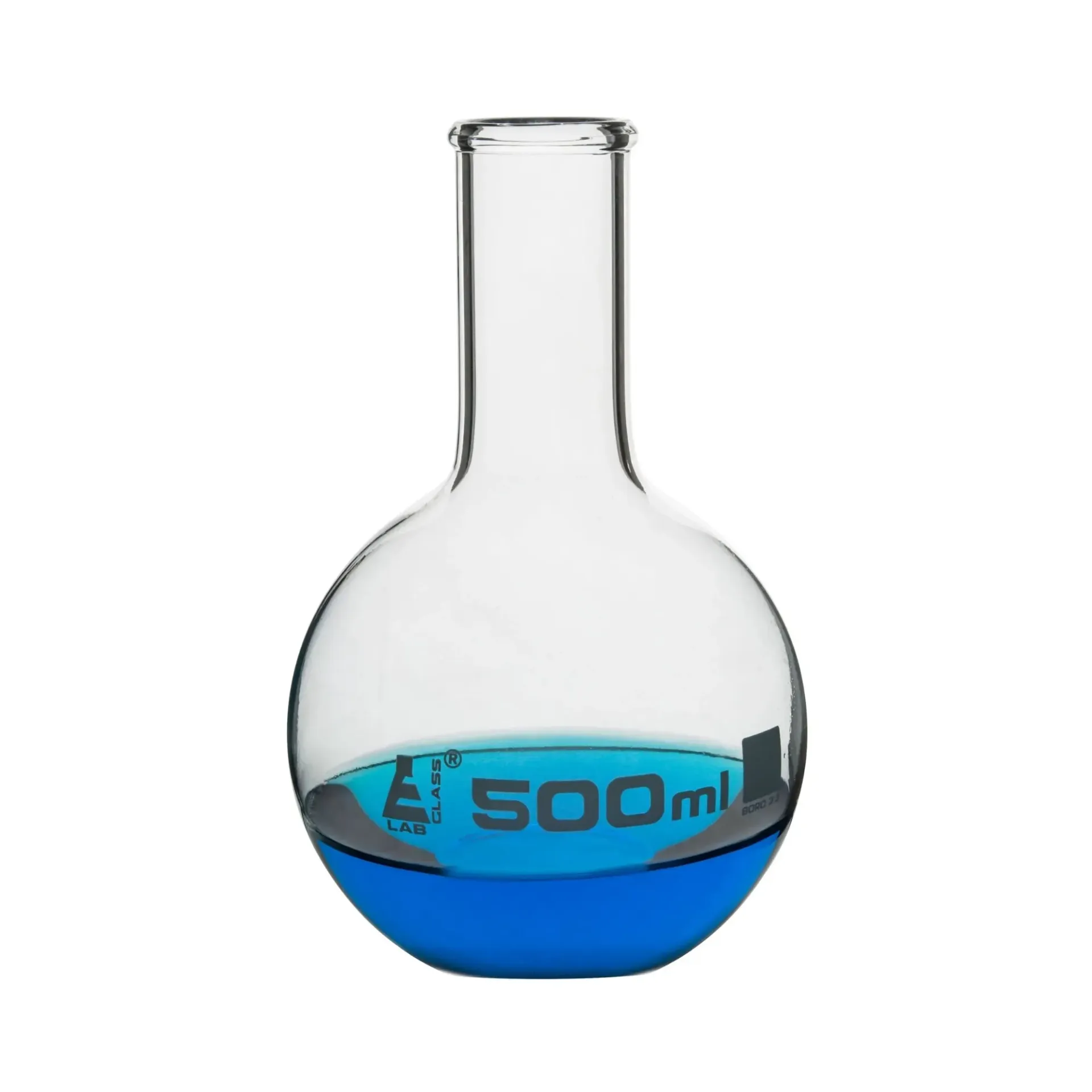 [CH0410F] Matraz de ebullición de 500 ml de vidrio borosilicato con fondo plano y cuello estrecho Eisco