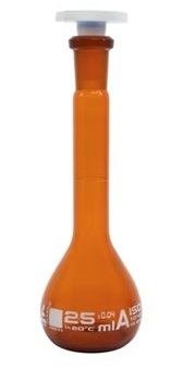 Matraz Volumétrico de 25 ml de Vidrio Borosilicato Ámbar Clase A Eisco