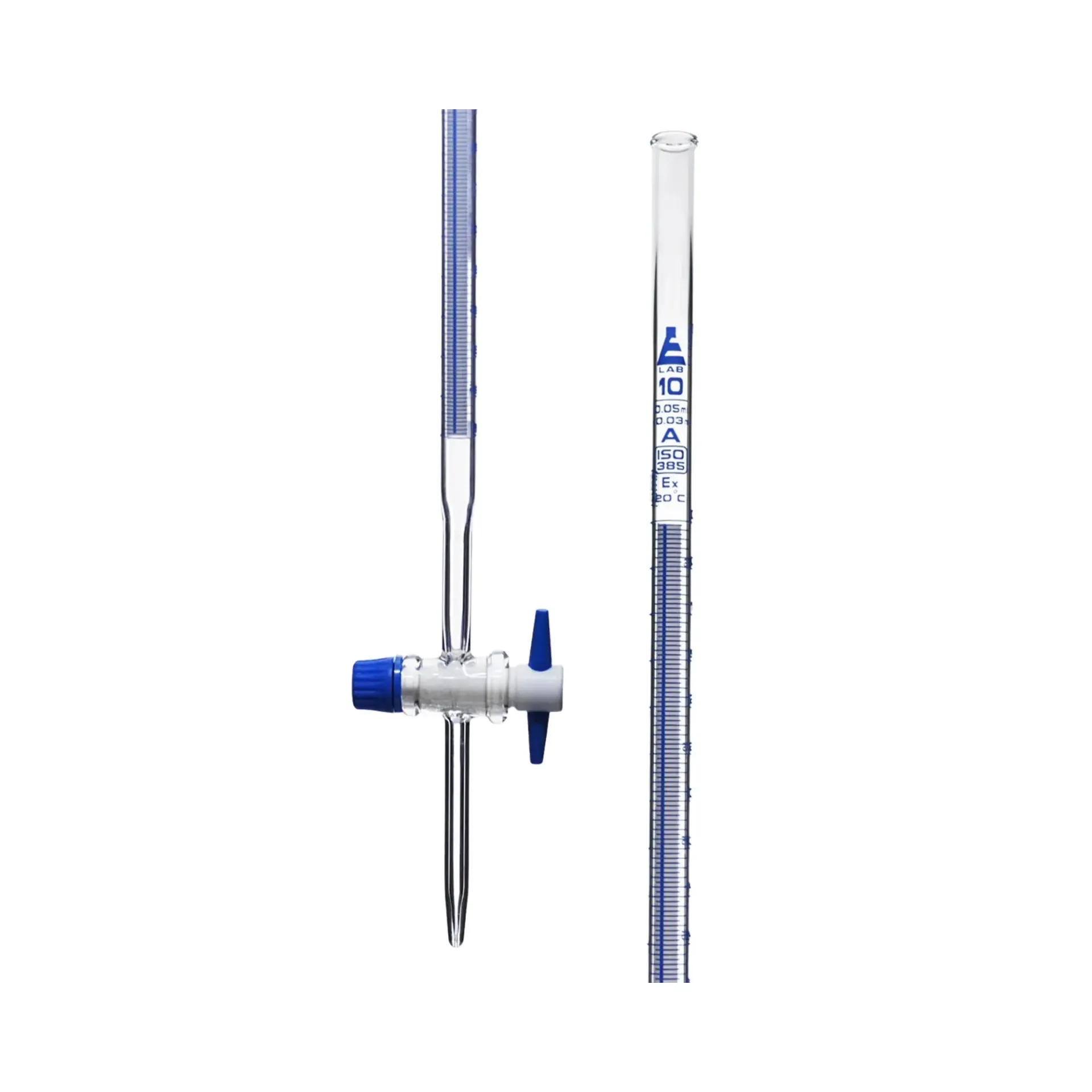 [CH0241J01] Bureta de Vidrio Borosilicato 10 ml Clase A Diseño Schellbach con Llave de PTFE Eisco