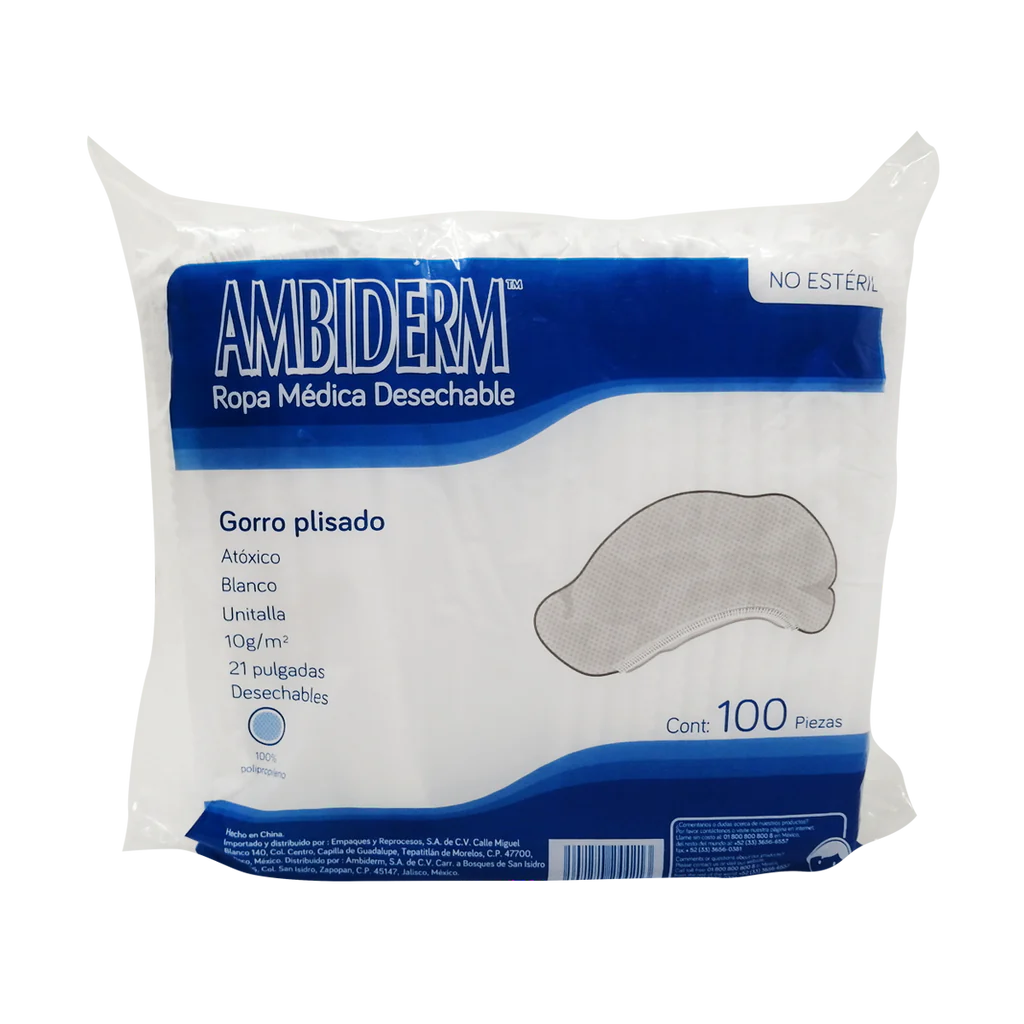 gorro plisado blanco 10 g / bolsa c/100 pzas / ambiderm