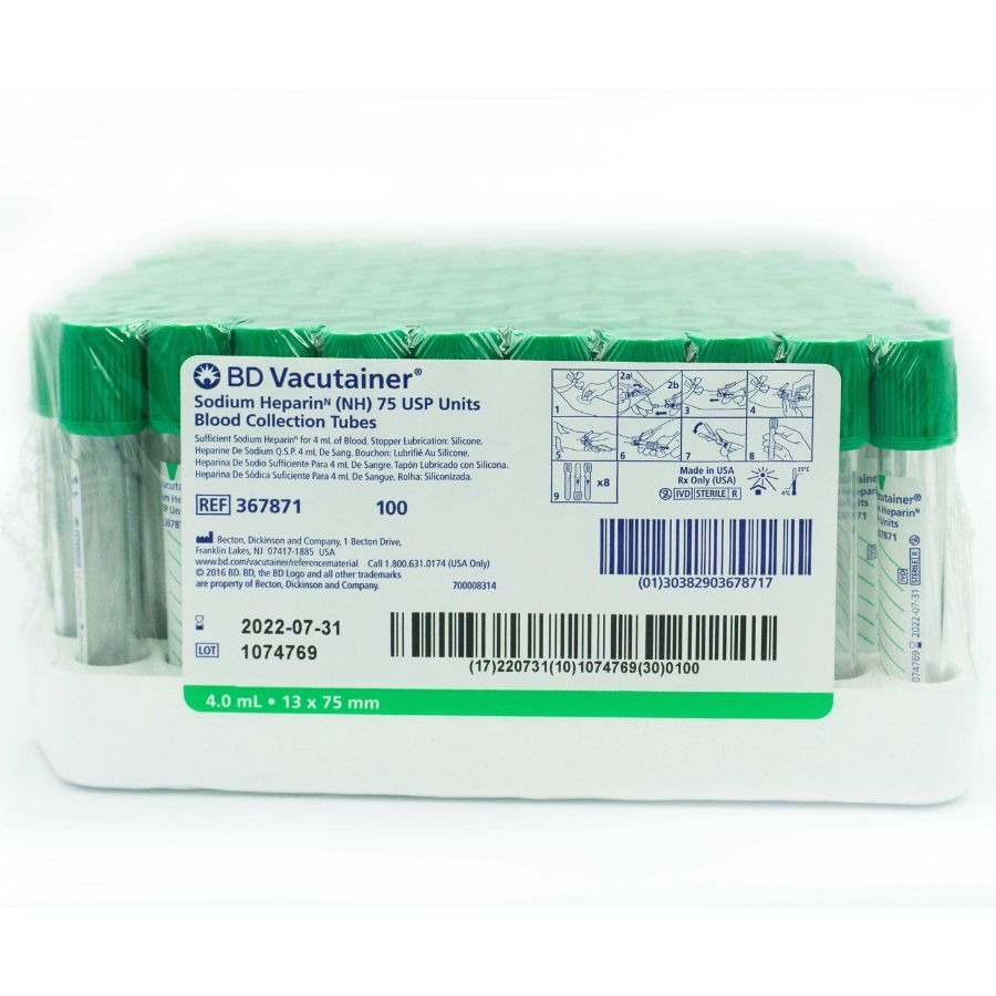 tubo verde con heparina de sodio 75 usp, 13x75mm, 4.0ml 