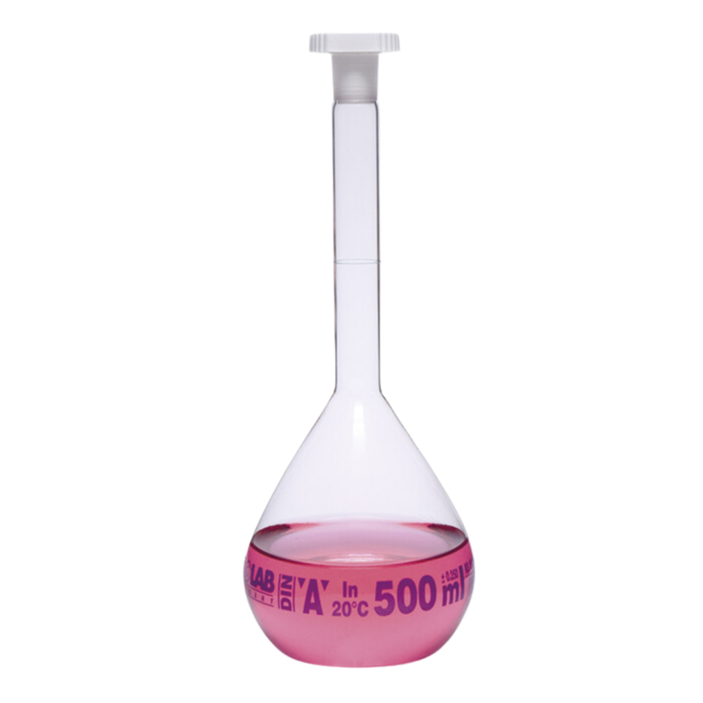 Matraz Volumétrico Transparente Clase A 1 Litro con Certificado de Conformidad, Vidrio Borosilicato, Isolab