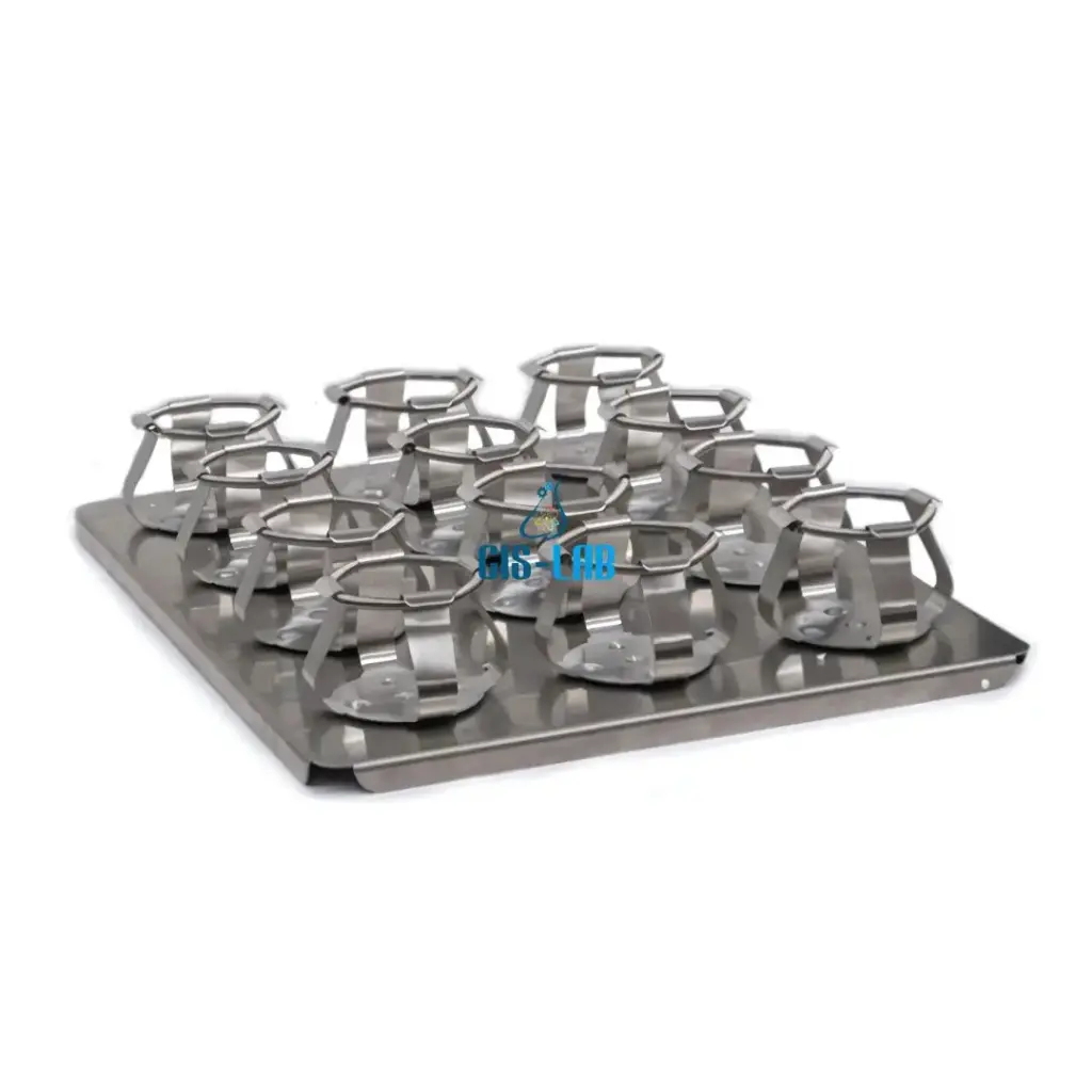 [LUZ-1541] Plataforma para agitador HZ-300 con 12 pinzas para matraces 500 mL – acero inox. Luzeren