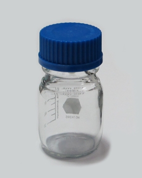 [KM-2245] frasco vidrio boro de 250ml, con tapa rosca azul gl45.