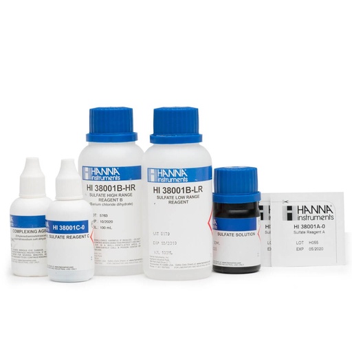 [RYQ-HI38001-10] Reactivos de repuesto para el kit químico de pruebas de sulfato (intervalos bajo y alto) (100 pruebas)