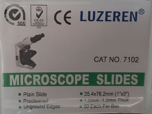 [LUZ-7102] Portaobjetos de Vidrio Aperlado 25x75 mm, Prelimpios, Bordes Sin Pulir – 50 Piezas