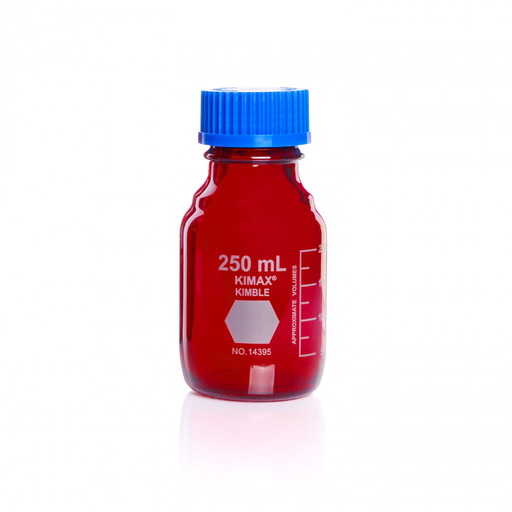 [14399-250] frasco de 250 ml para laboratorio gl 45 ray-sorb con tapa y anillo polipropileno Kimax