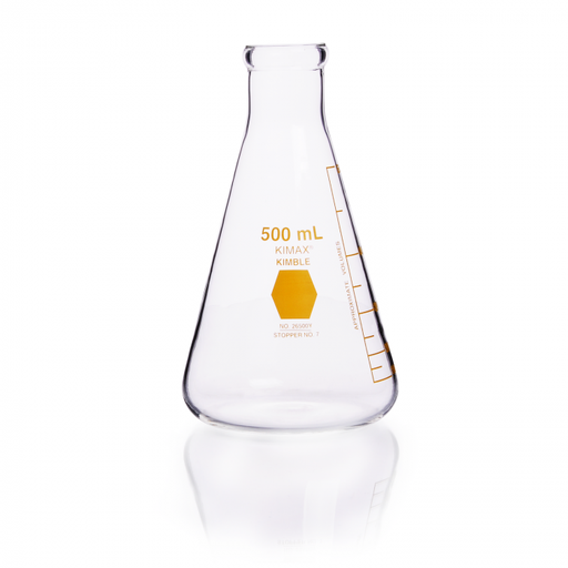[26500Y-500] matraz erlenmeyer, graduado, decorado amarillo  500 ml Kimax