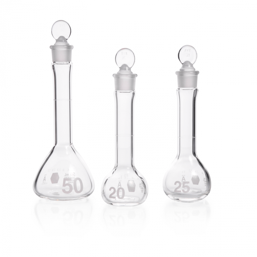 [92825G-5] matraz vol claro hd, clase "a"  aforo azul, boca ancha, tapon vidrio, certif lote 25 ml Kimax