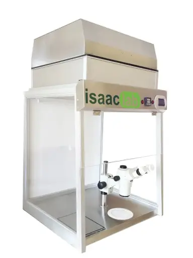 [ISAAC-Estacion] estaciones de trabajo fv-128 con flujo laminar vertical, con microscopio estereoscopio