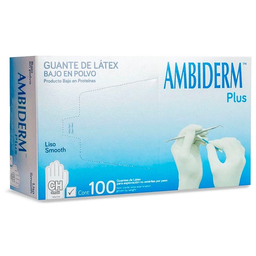 [QSAB-100000012] guante latex esteril bajo en polvo liso blanco chico / caja c/100 pzas / ambiderm