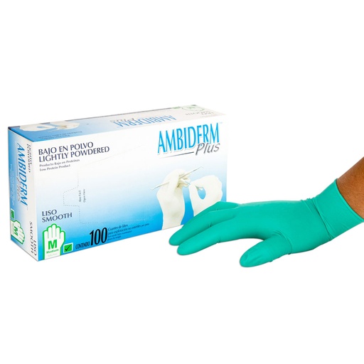 [QSAB-100100042] guante latex plus bajo en polvo liso verde chico / caja c/100 pzas / ambiderm