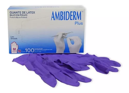 [QSAB-100100062] guante latex plus bajo en polvo liso violeta chico / caja c/100 pzas / ambiderm