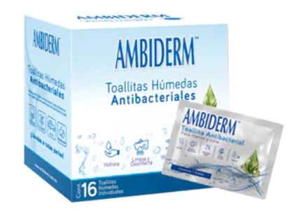 [QSAB-240113000] toallita humeda antibacterial / caja c/16 pzas / ambiderm