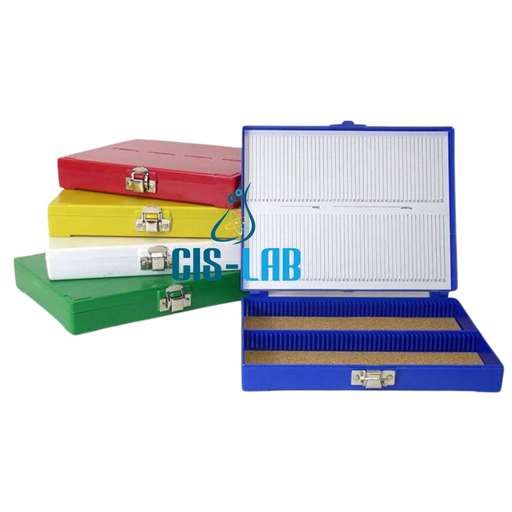 [LUZ-2512] Caja plástico azul Luzeren 100 portaobjetos corcho