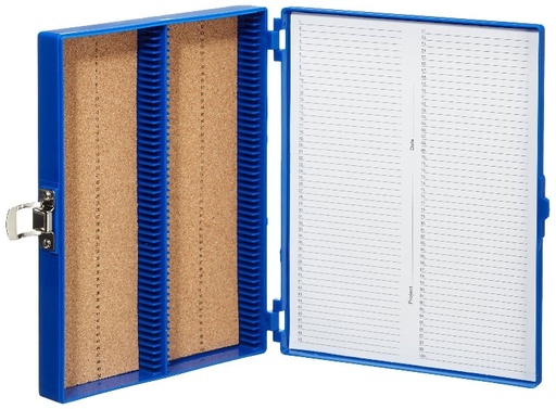 [HS15994A] caja pp azul para 100 portaobjetos. heathrow scientific