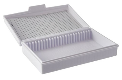 [HS15990C] caja pp blanca para 25 portaobjetos. heathrow scientific