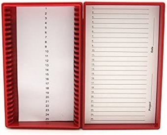 [HS15989P] caja roja pp para 25 portaobjetos. heathrow scientific