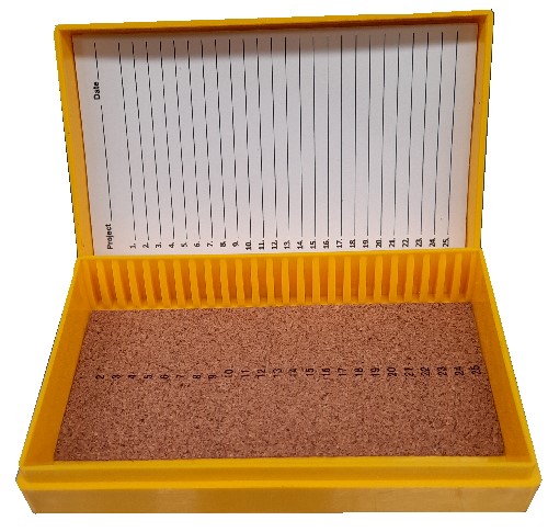 [HS15989Q] caja amarilla pp para 25 portaobjetos. heathrow scientific