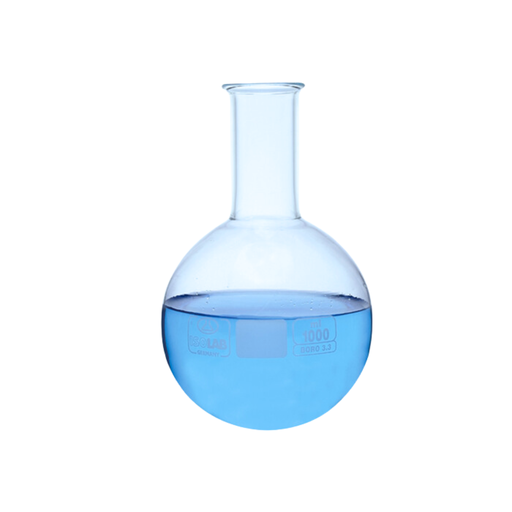 [029.02.901] Matraz de Vidrio Transparente con Fondo Redondo 1 Litro, Borosilicato ISO 1773, Isolab