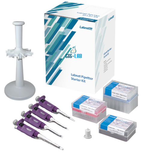 [P3960-4P] Juego de 4 Micropipetas (0.5–10 µL, 2–20 µL, 20–200 µL y 100–1000 µL) con carrusel y racks Labnet