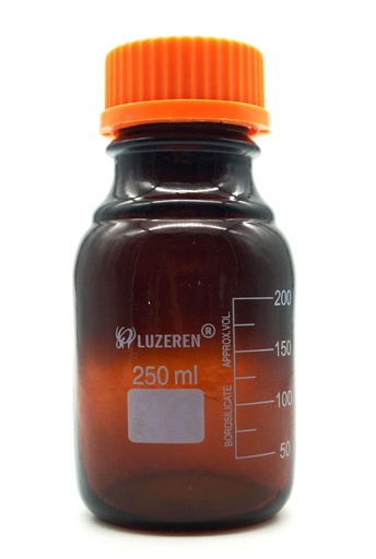 [GL41407-250] Frasco ambar graduado con tapa rosca 250ml. Luzeren